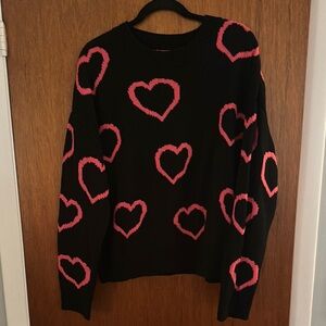 Black Sweater with Pink Heart Pattern